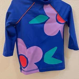 Mini Boden Blue Rashguard with Purple Floral Design